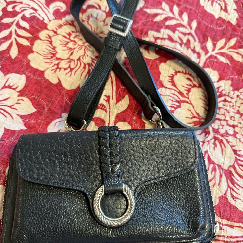 Brighton Black Leather Crossbody Bag with Silver Accent